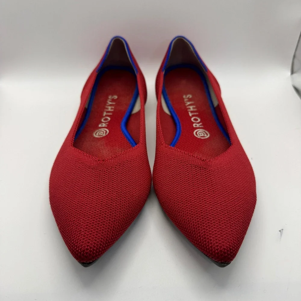 Rothys The Point Red Knit Pointed Toe Ballet Flats Women's Size 10 Preppy Luxury